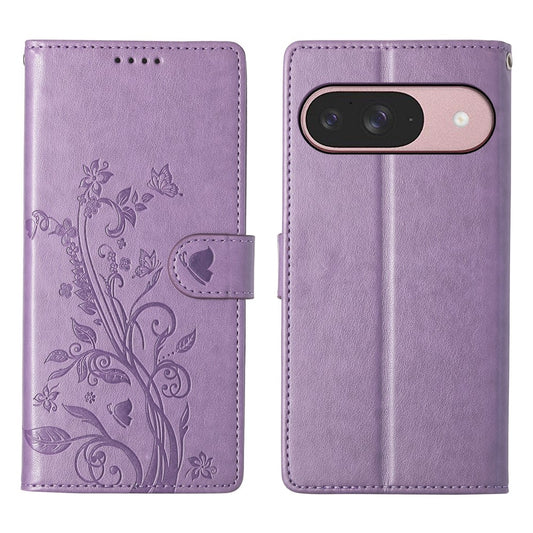 Google Pixel 11 / Google Pixel 11 Pro Wallet-Handyhülle – Pixel 11 Pro Butterfly Floral Imprint PU Leder mit Handschlaufe
