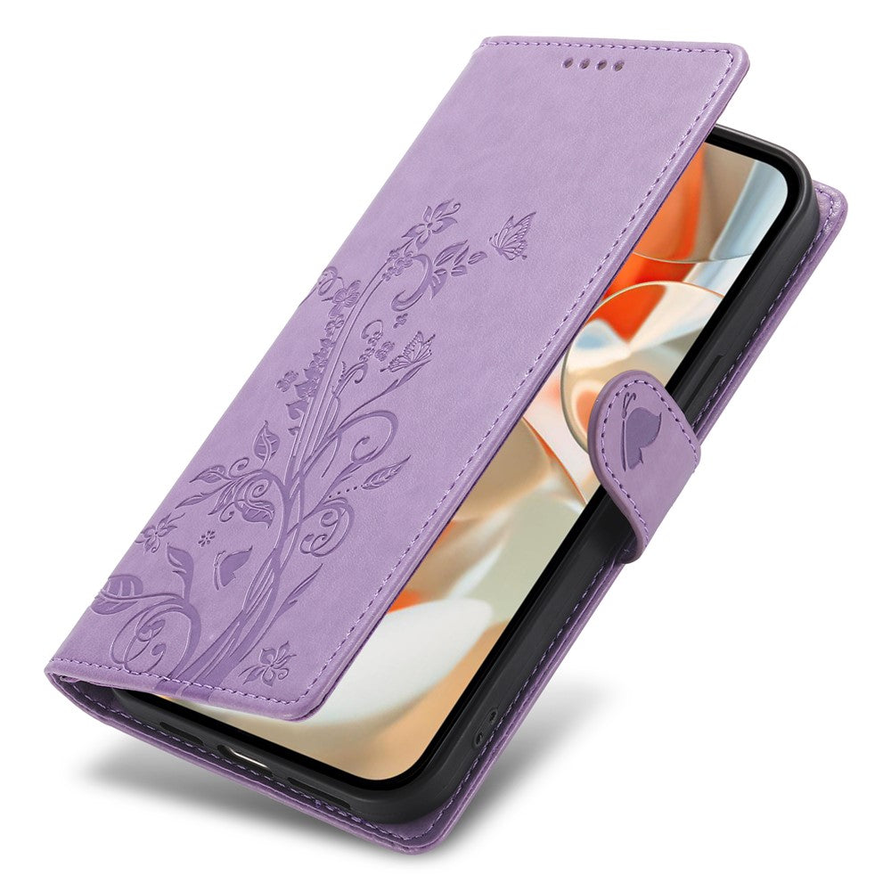 For Google Pixel 11 / Pixel 11 Pro Wallet Case Butterfly Floral Imprint PU Leather Phone Cover with Wrist Strap