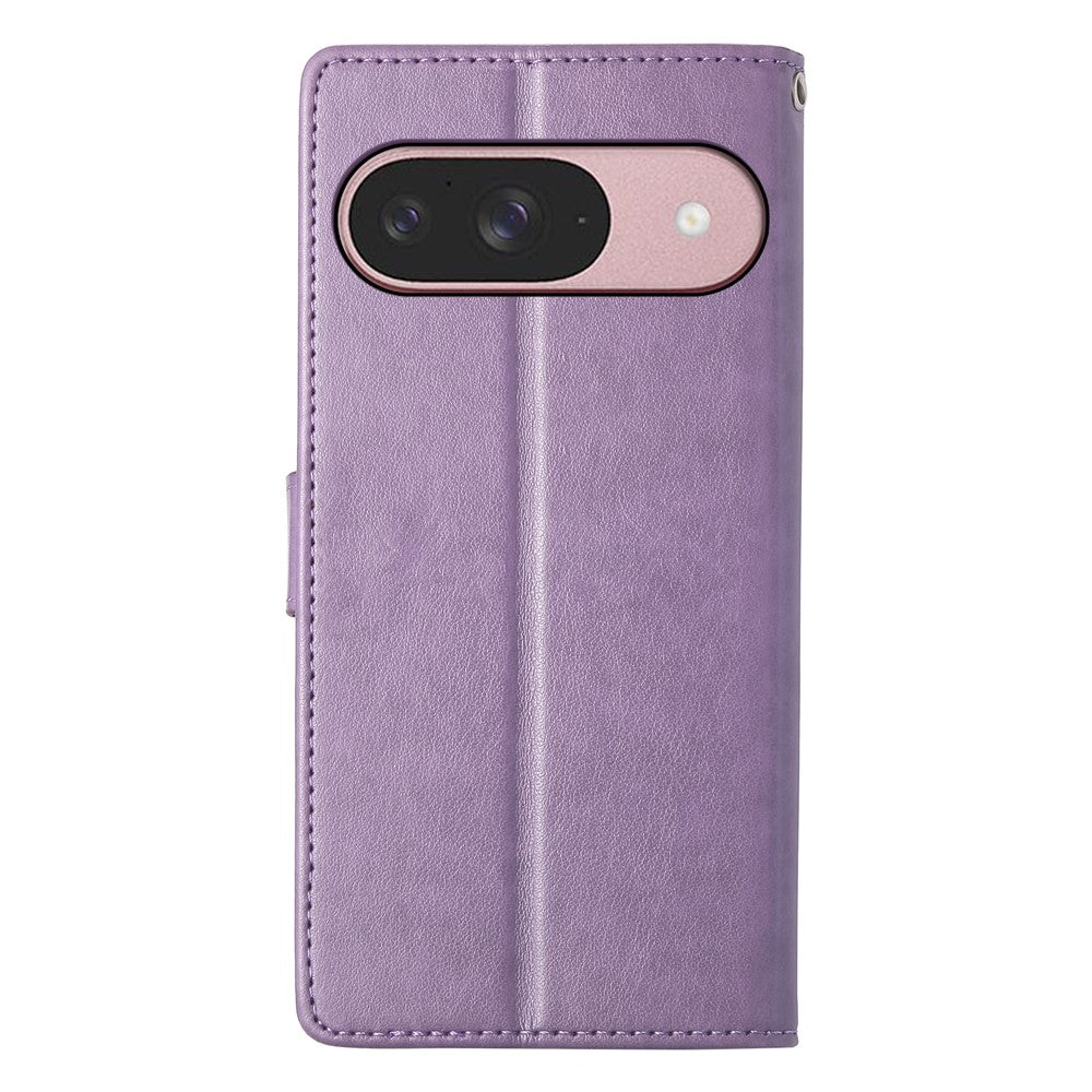 For Google Pixel 11 / Pixel 11 Pro Wallet Case Butterfly Floral Imprint PU Leather Phone Cover with Wrist Strap