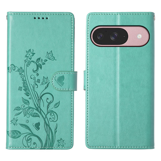 Google Pixel 11 / Google Pixel 11 Pro Wallet-Handyhülle – Pixel 11 Pro Butterfly Floral Imprint PU Leder mit Handschlaufe