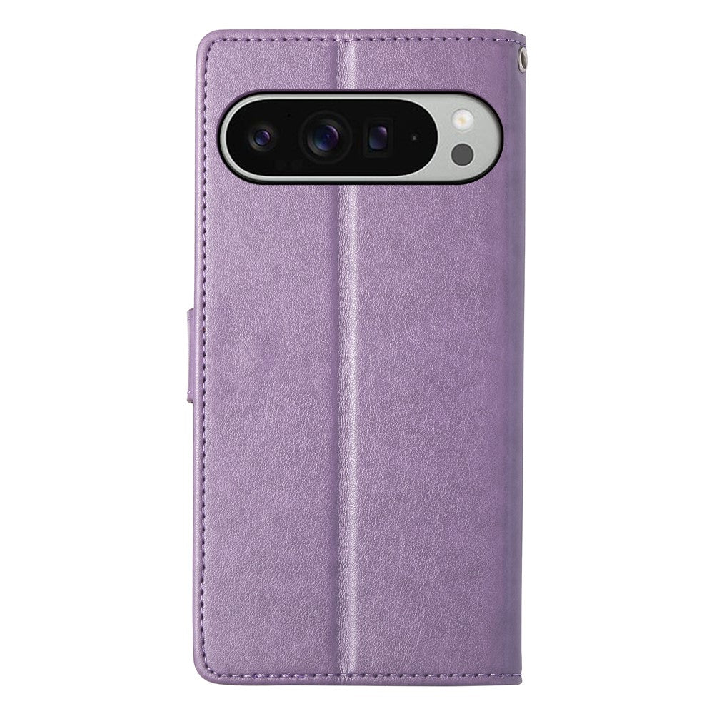 For Google Pixel 11 Pro XL Wallet Case Butterfly Floral Imprint PU Leather Phone Cover with Wrist Strap