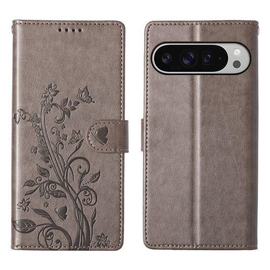 Google Pixel 11 Pro XL Handyhülle – Brieftaschen- mit Schmetterlings-Blumenaufdruck, PU-Leder, mit Handschlaufe