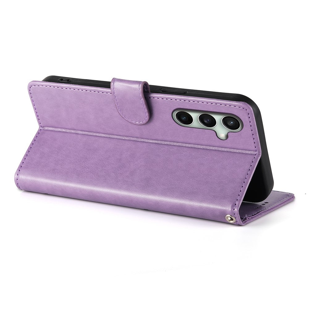 For Samsung Galaxy S26 FE Wallet Case Butterfly Floral Imprint PU Leather Phone Cover with Wrist Strap