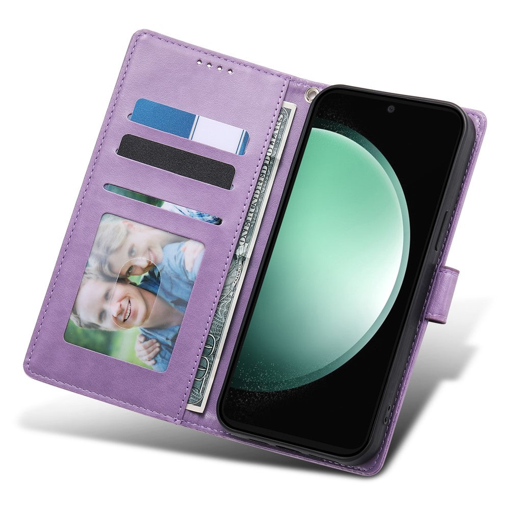 For Samsung Galaxy S26 FE Wallet Case Butterfly Floral Imprint PU Leather Phone Cover with Wrist Strap