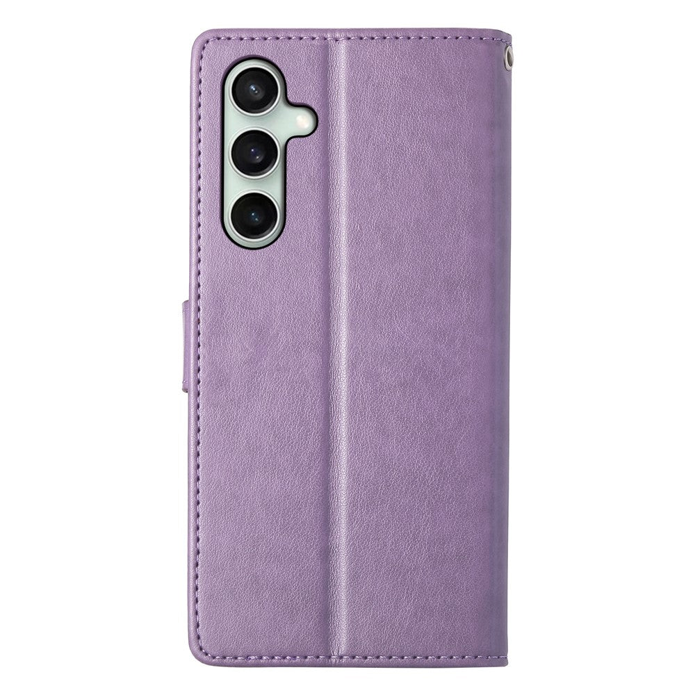 For Samsung Galaxy S26 FE Wallet Case Butterfly Floral Imprint PU Leather Phone Cover with Wrist Strap