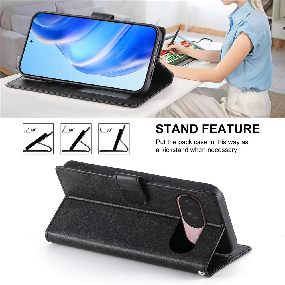 For Google Pixel 11 / Pixel 11 Pro Case Stand Wallet Calf Texture PU Leather Flip Phone Cover with Wrist Strap