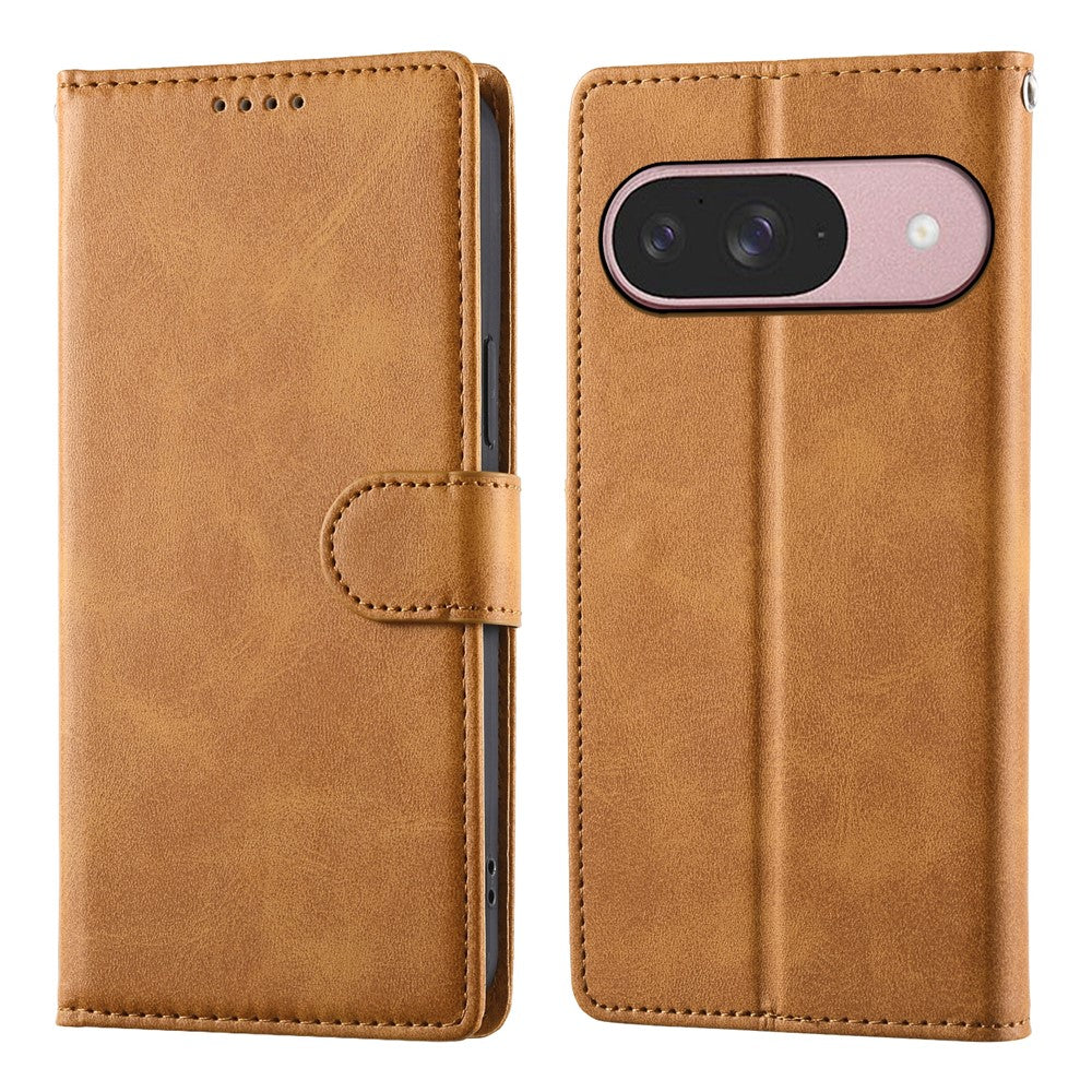 For Google Pixel 11 / Pixel 11 Pro Case Stand Wallet Calf Texture PU Leather Flip Phone Cover with Wrist Strap
