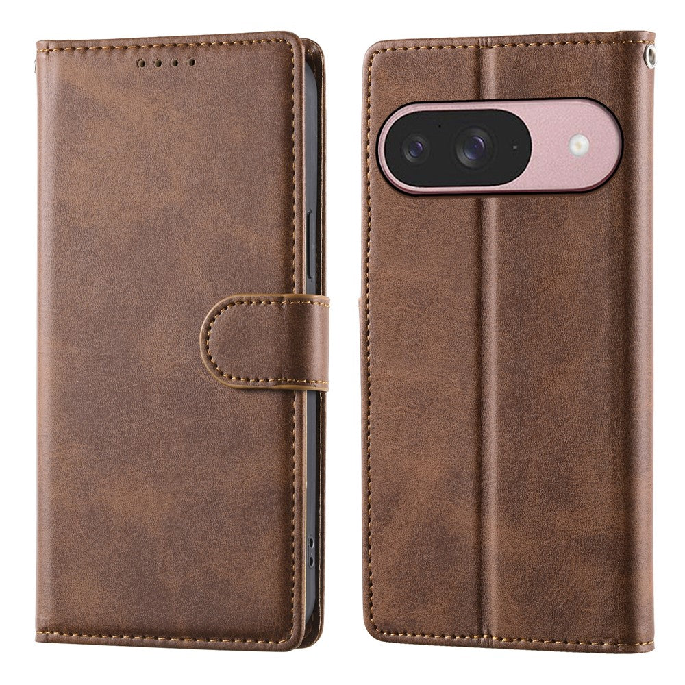 For Google Pixel 11 / Pixel 11 Pro Case Stand Wallet Calf Texture PU Leather Flip Phone Cover with Wrist Strap