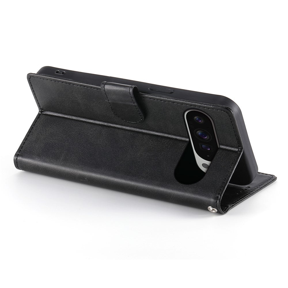 For Google Pixel 11 Pro XL Case Stand Wallet Calf Texture PU Leather Flip Phone Cover with Wrist Strap