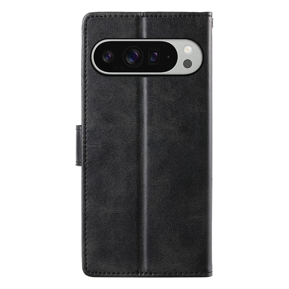 For Google Pixel 11 Pro XL Case Stand Wallet Calf Texture PU Leather Flip Phone Cover with Wrist Strap