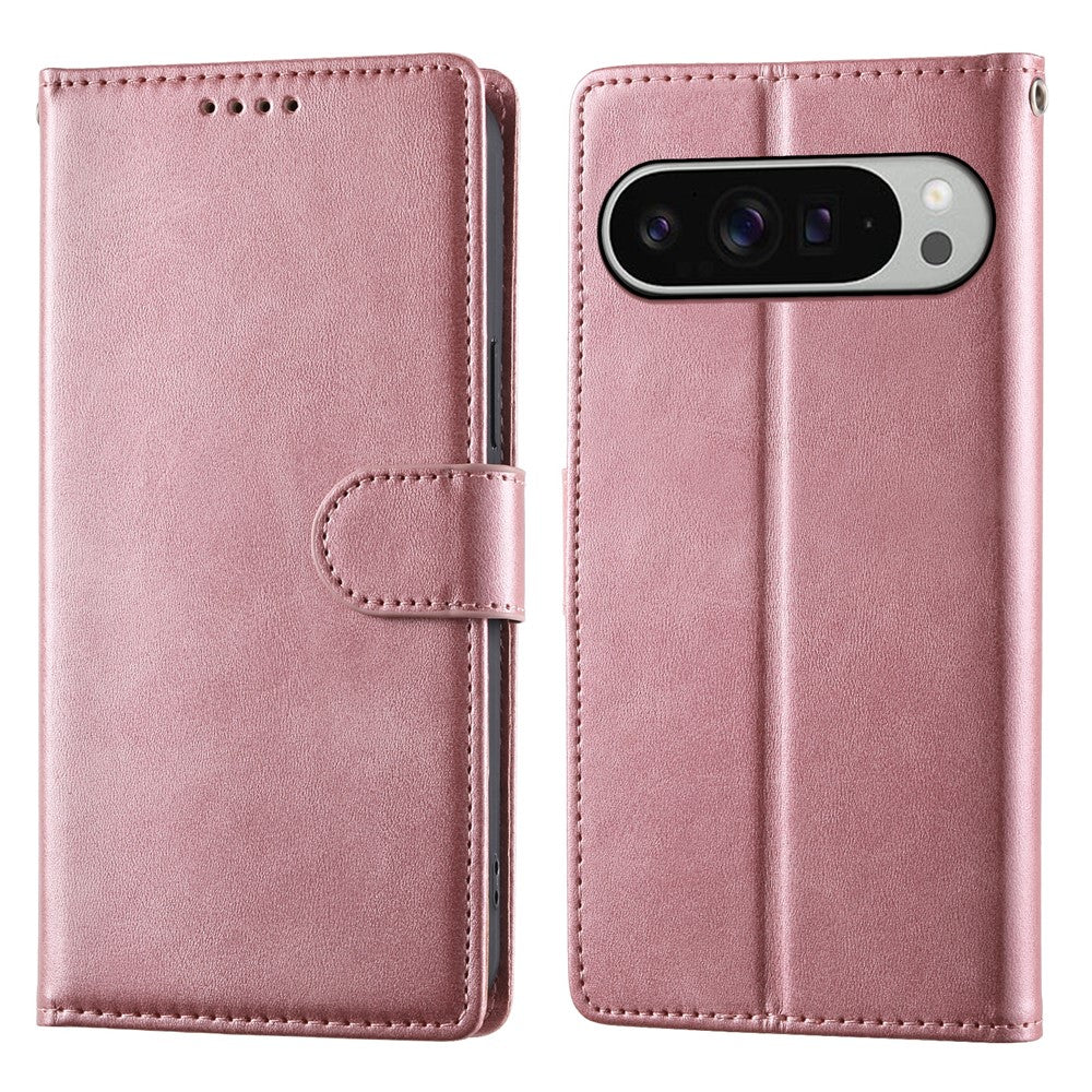 For Google Pixel 11 Pro XL Case Stand Wallet Calf Texture PU Leather Flip Phone Cover with Wrist Strap