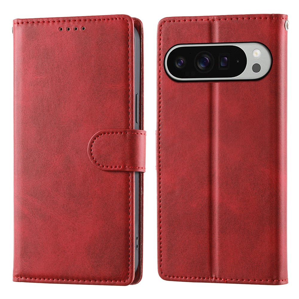 For Google Pixel 11 Pro XL Case Stand Wallet Calf Texture PU Leather Flip Phone Cover with Wrist Strap