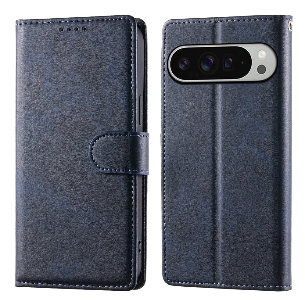 For Google Pixel 11 Pro XL Case Stand Wallet Calf Texture PU Leather Flip Phone Cover with Wrist Strap