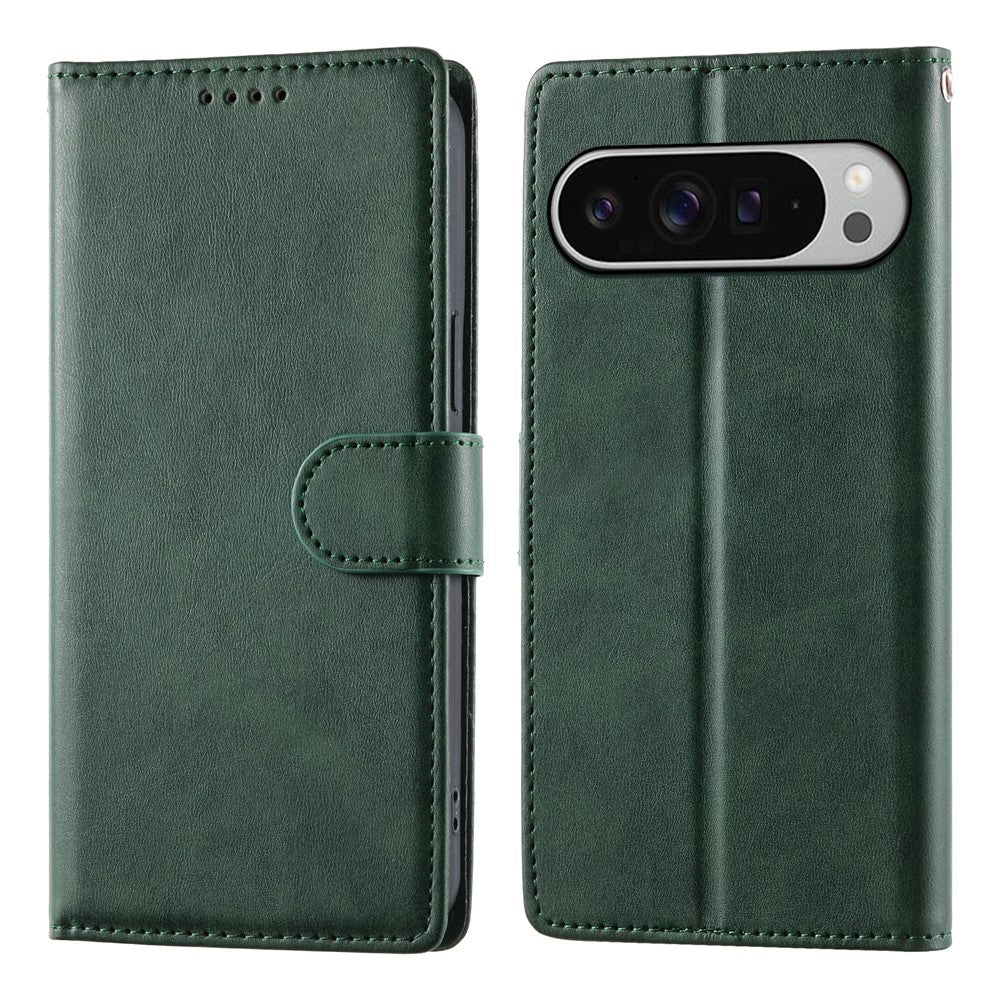 For Google Pixel 11 Pro XL Case Stand Wallet Calf Texture PU Leather Flip Phone Cover with Wrist Strap