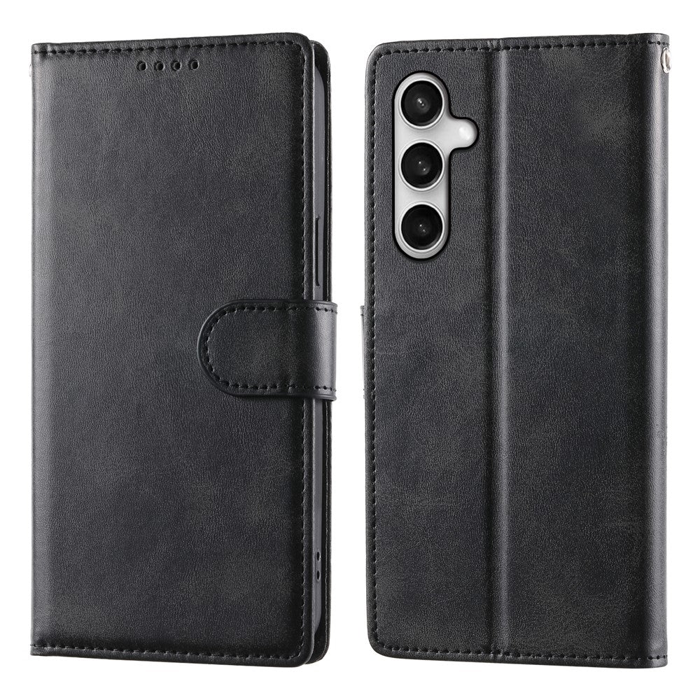 For Samsung Galaxy S26 FE Case Stand Wallet Calf Texture PU Leather Flip Phone Cover with Wrist Strap