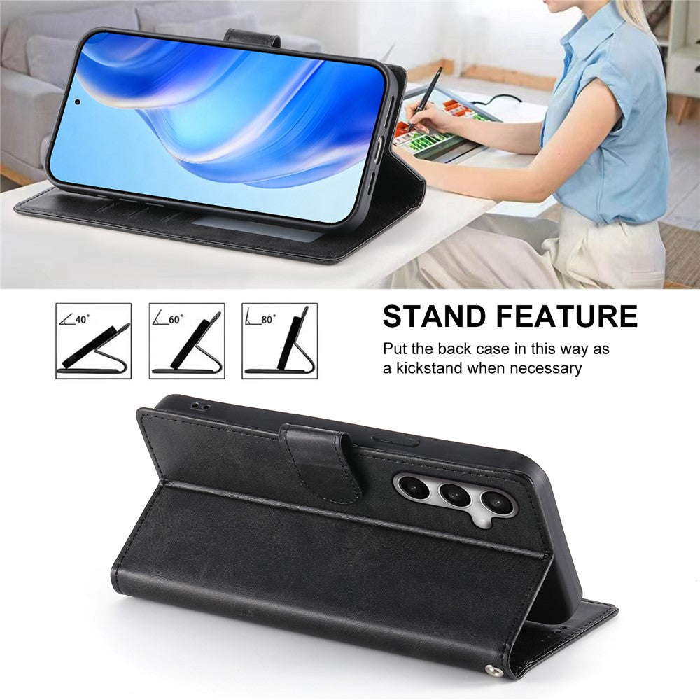 For Samsung Galaxy S26 FE Case Stand Wallet Calf Texture PU Leather Flip Phone Cover with Wrist Strap