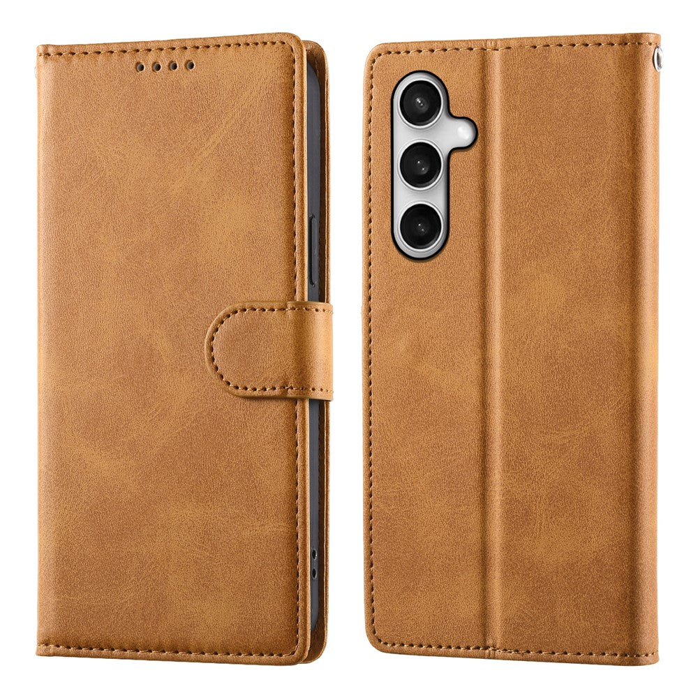 For Samsung Galaxy S26 FE Case Stand Wallet Calf Texture PU Leather Flip Phone Cover with Wrist Strap