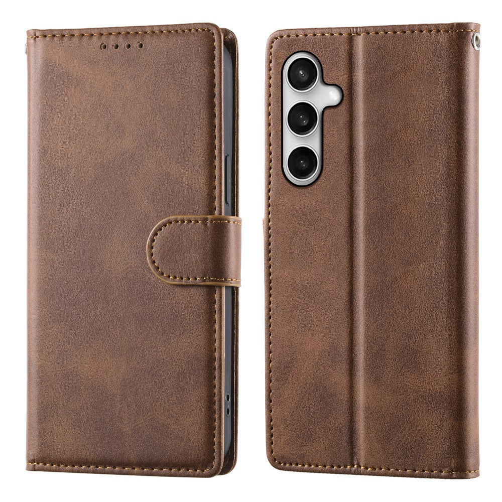 For Samsung Galaxy S26 FE Case Stand Wallet Calf Texture PU Leather Flip Phone Cover with Wrist Strap