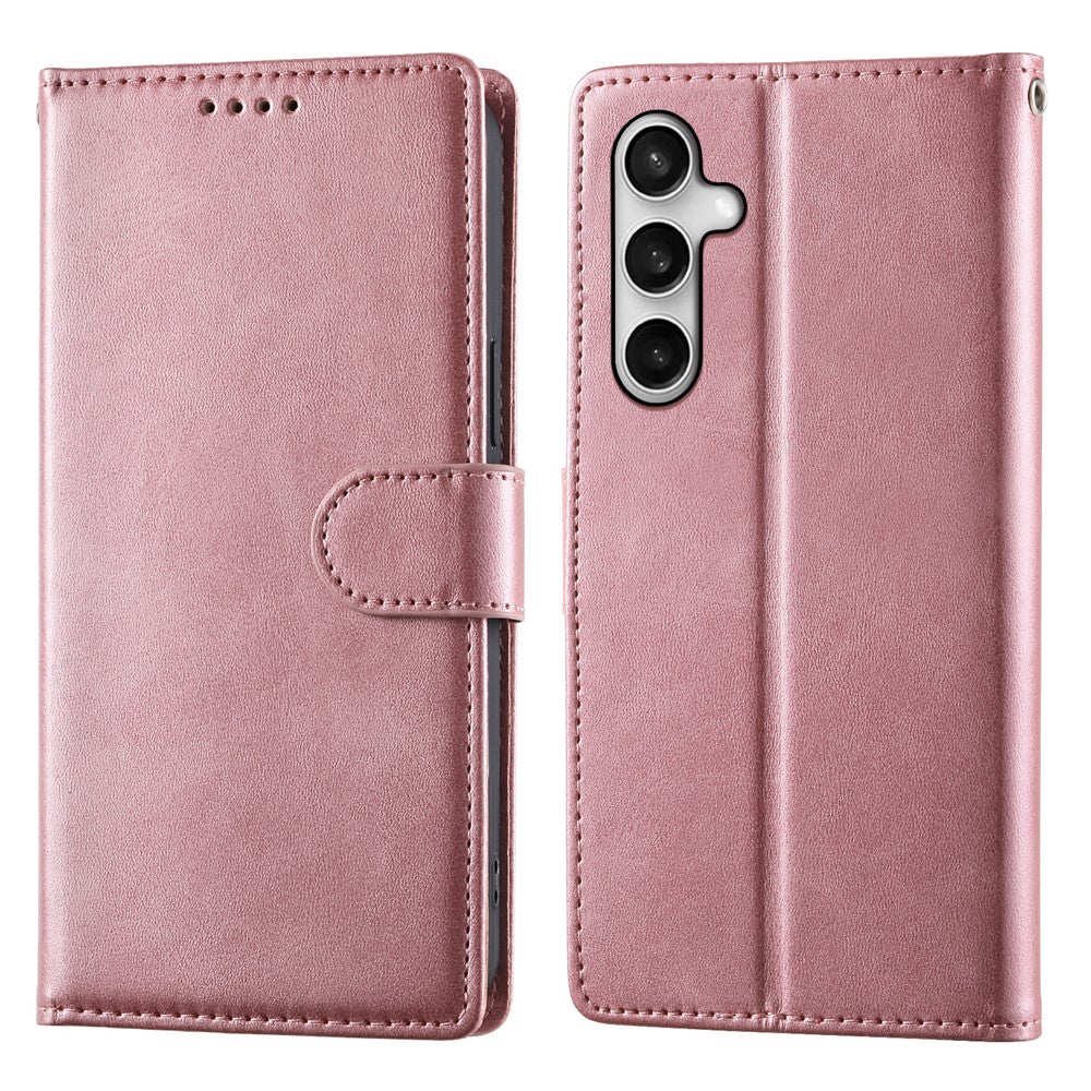For Samsung Galaxy S26 FE Case Stand Wallet Calf Texture PU Leather Flip Phone Cover with Wrist Strap