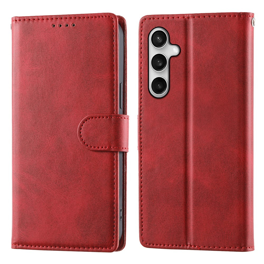 For Samsung Galaxy S26 FE Case Stand Wallet Calf Texture PU Leather Flip Phone Cover with Wrist Strap