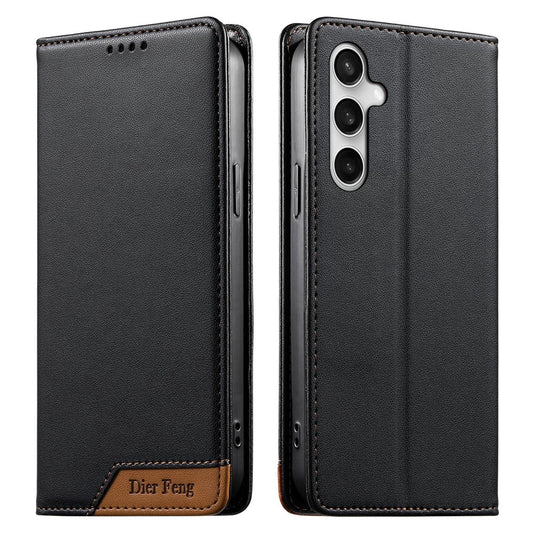 Galaxy S26 FE Handyhülle – DIERFENG DF-018 RFID-blockierende Brieftasche aus Leder mit farblich gespleißter Logo-Ecke