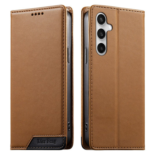 Galaxy S26 FE Handyhülle – DIERFENG DF-018 RFID-blockierende Brieftasche aus Leder mit farblich gespleißter Logo-Ecke