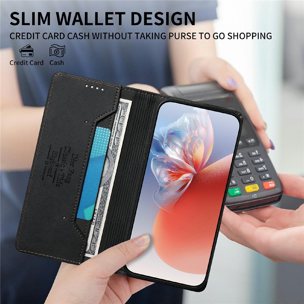 DIERFENG DF-019 for Samsung Galaxy S26 FE Leather Wallet Case Magnetic Flip Cover with Card Slots RFID Blocking