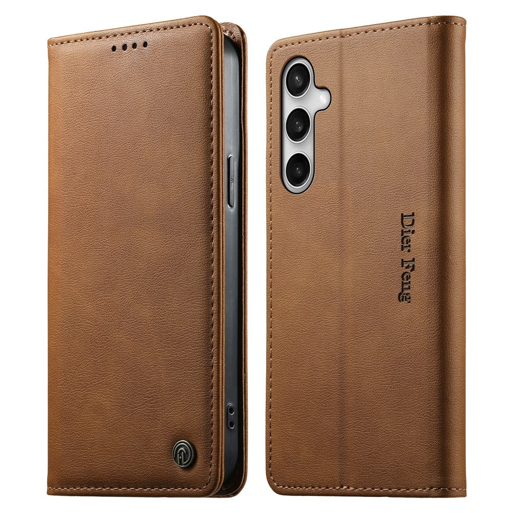 DIERFENG DF-019 for Samsung Galaxy S26 FE Leather Wallet Case Magnetic Flip Cover with Card Slots RFID Blocking