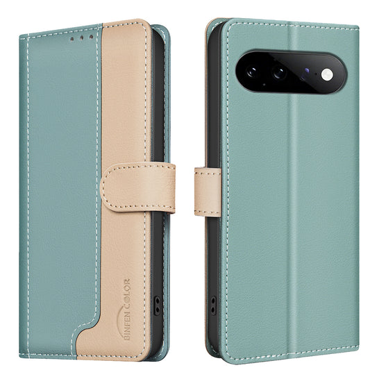 Google Pixel 11 Pro XL Handyhülle – BINFEN COLOR Ledertasche mit Spleißfarbe, RFID-blockierender Brieftaschenständer