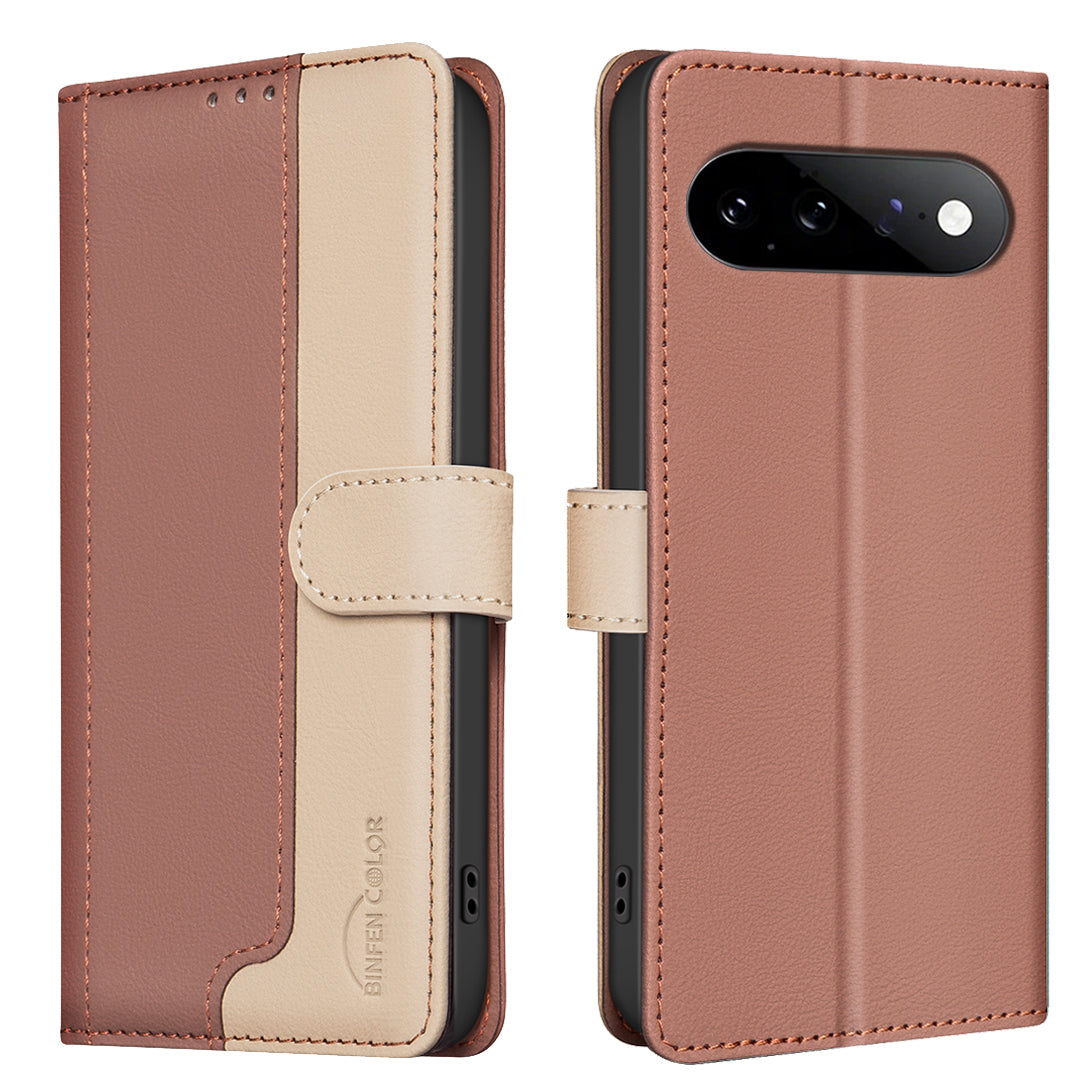 BINFEN COLOR for Google Pixel 11 Pro XL Leather Case Splicing Color RFID Blocking Wallet Stand Phone Cover