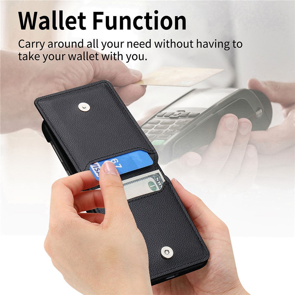 For Samsung Galaxy Z Flip8 Case Card Holder Kickstand PU + PC Phone Cover with Finger Ring