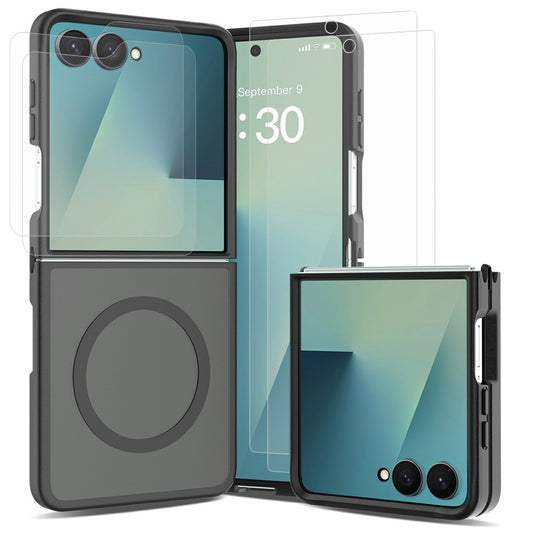 Galaxy Z Flip8 – Magnetische Handyhülle aus PC, PET, gehärtetem Glas und TPU, mit Displayschutz, mit Soft-Touch-Oberfläche