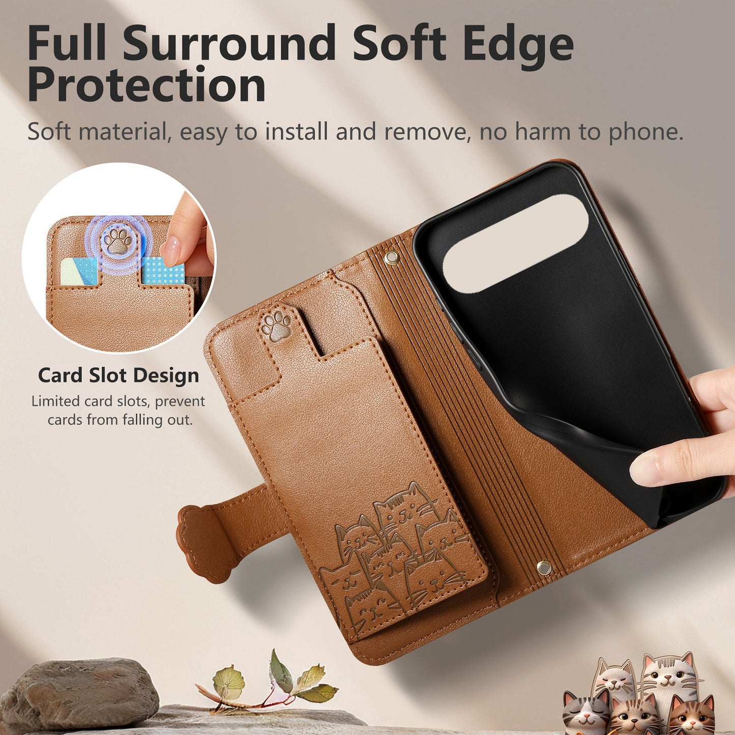 For Google Pixel 11 Pro XL Case Cute Cat Pattern PU Leather Wallet Phone Cover with Wrist Strap