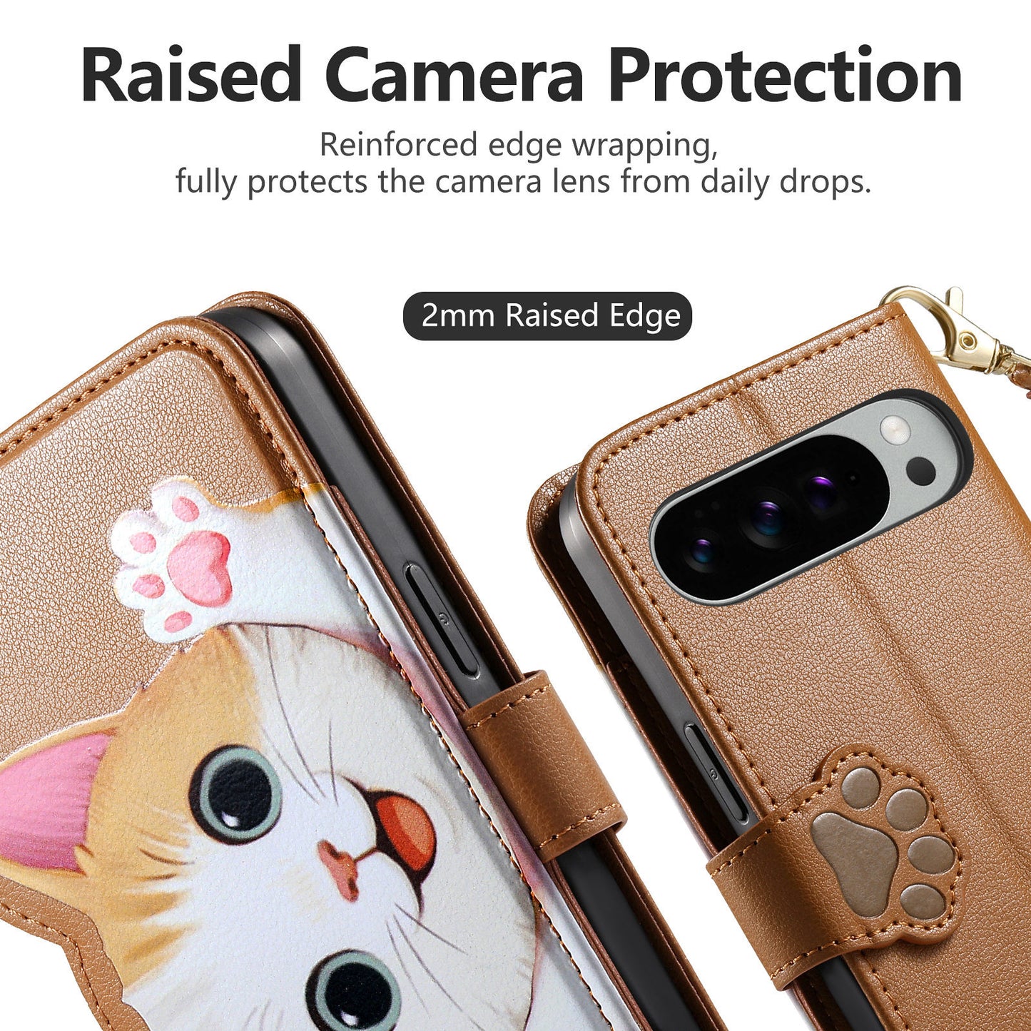 For Google Pixel 11 Pro XL Case Cute Cat Pattern PU Leather Wallet Phone Cover with Wrist Strap