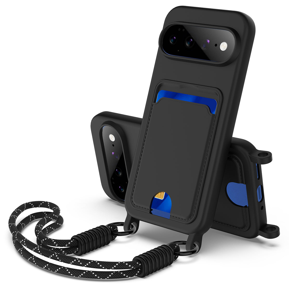 For Google Pixel 11 Liquid Silicone Case  Phone Back Cover with Card Holder and Short Strap
