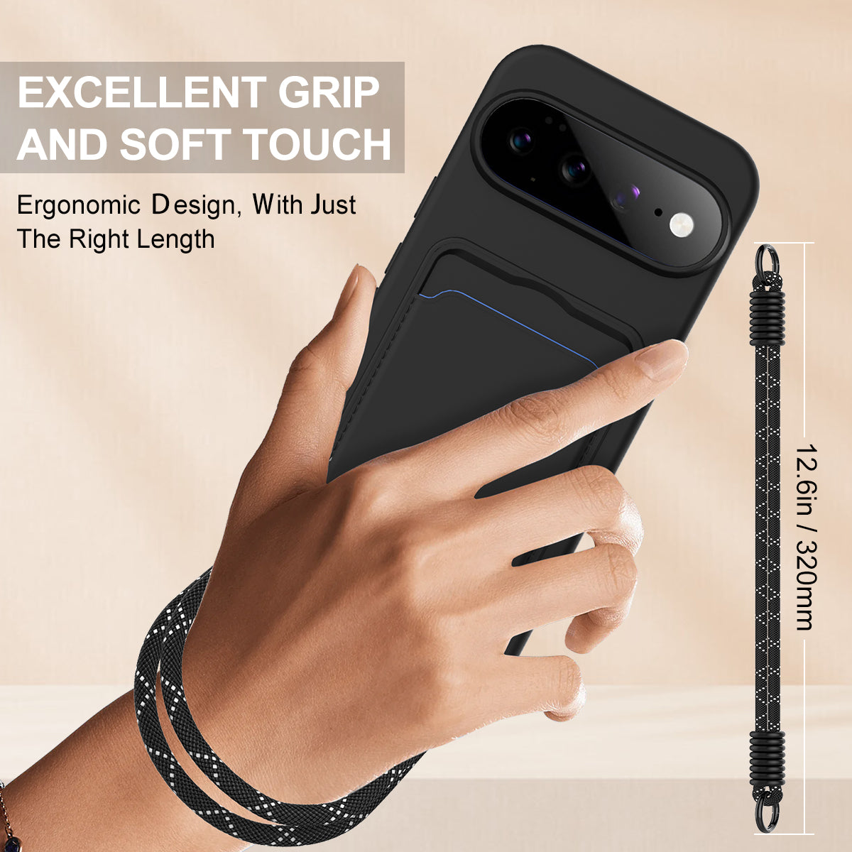 For Google Pixel 11 Liquid Silicone Case  Phone Back Cover with Card Holder and Short Strap