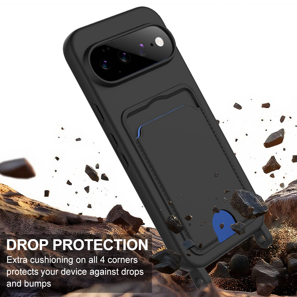 For Google Pixel 11 Liquid Silicone Case  Phone Back Cover with Card Holder and Short Strap
