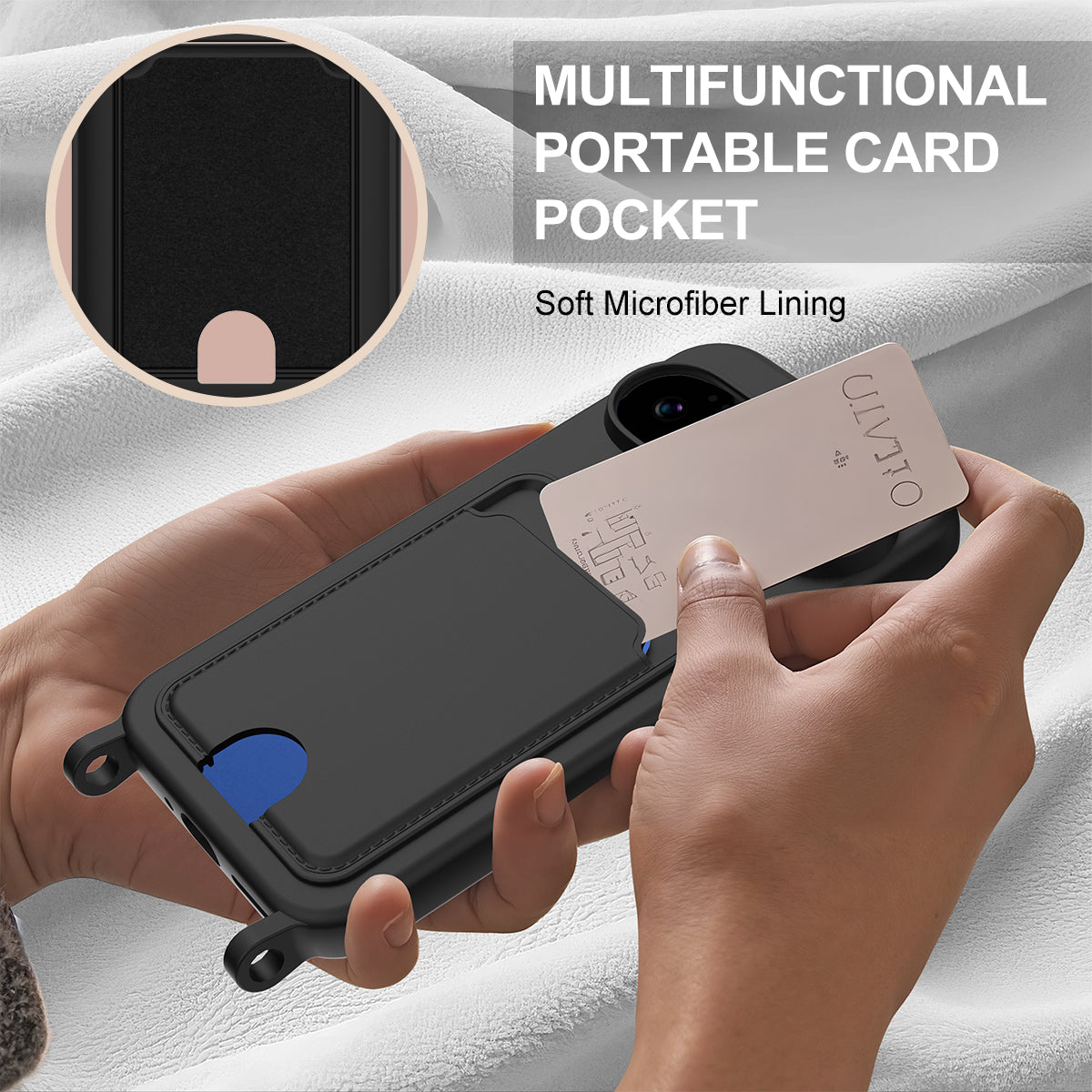 For Google Pixel 11 Liquid Silicone Case  Phone Back Cover with Card Holder and Short Strap