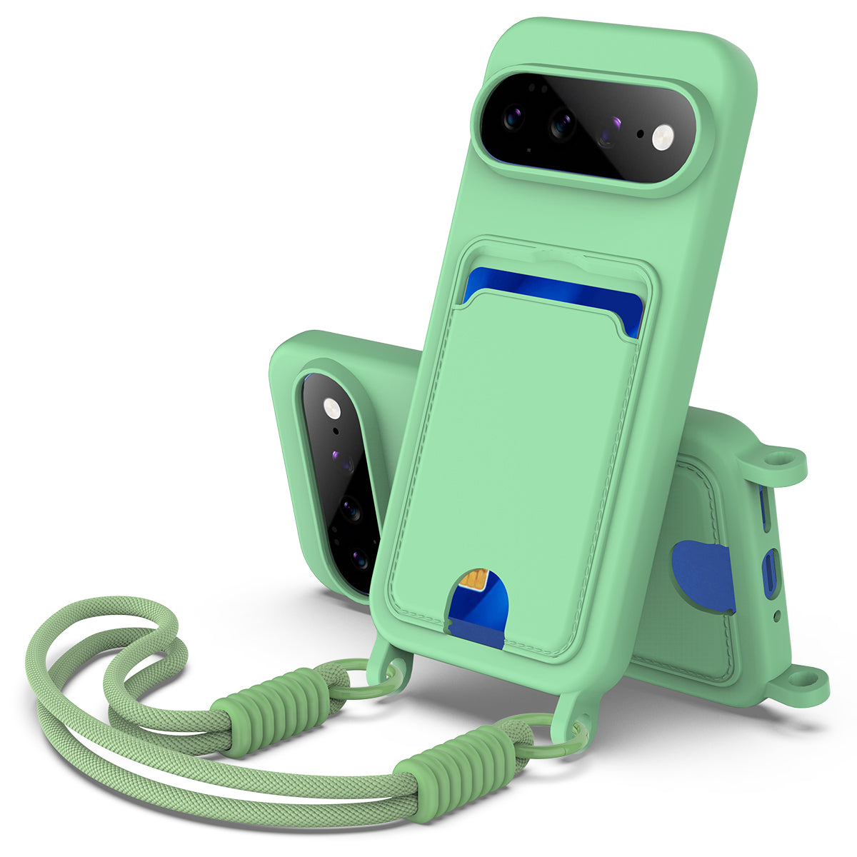 For Google Pixel 11 Pro XL Liquid Silicone Case  Phone Back Cover with Card Holder and Short Strap