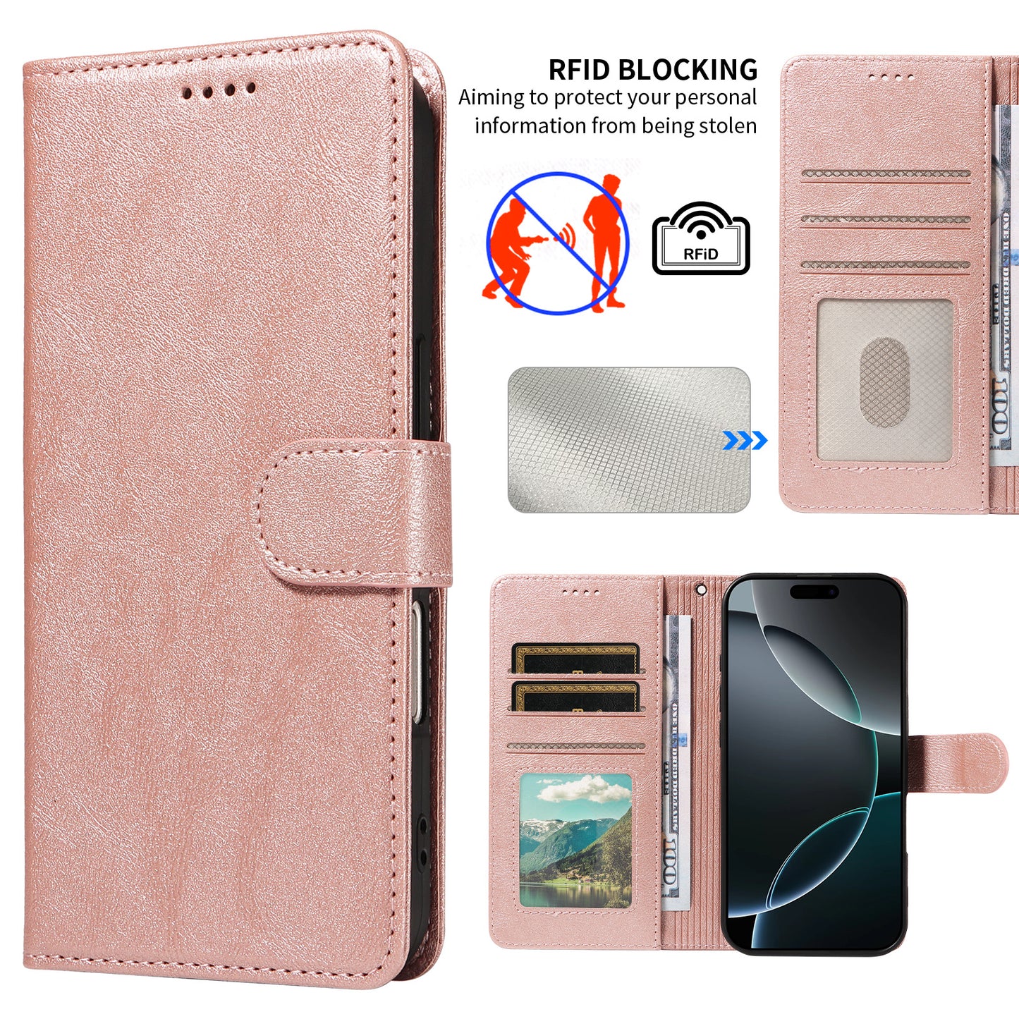 For iPhone 18 / iPhone 17 Case with Wrist Strap RFID Blocking Wallet Cowhide Texture Leather Phone Cover