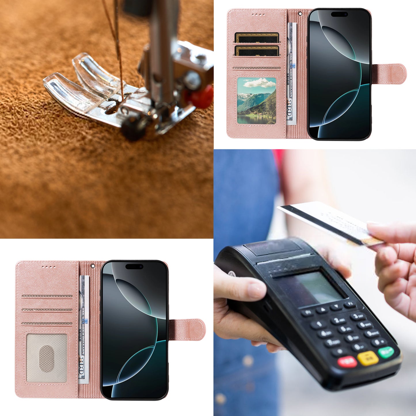 For iPhone 18 / iPhone 17 Case with Wrist Strap RFID Blocking Wallet Cowhide Texture Leather Phone Cover