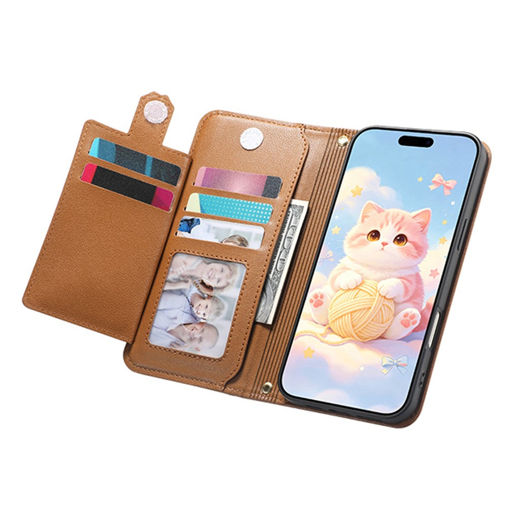 For iPhone 18 Pro Max / 17 Pro Max Leather Case Cartoon Cat Pattern Wallet Stand Phone Cover with Wrist Strap