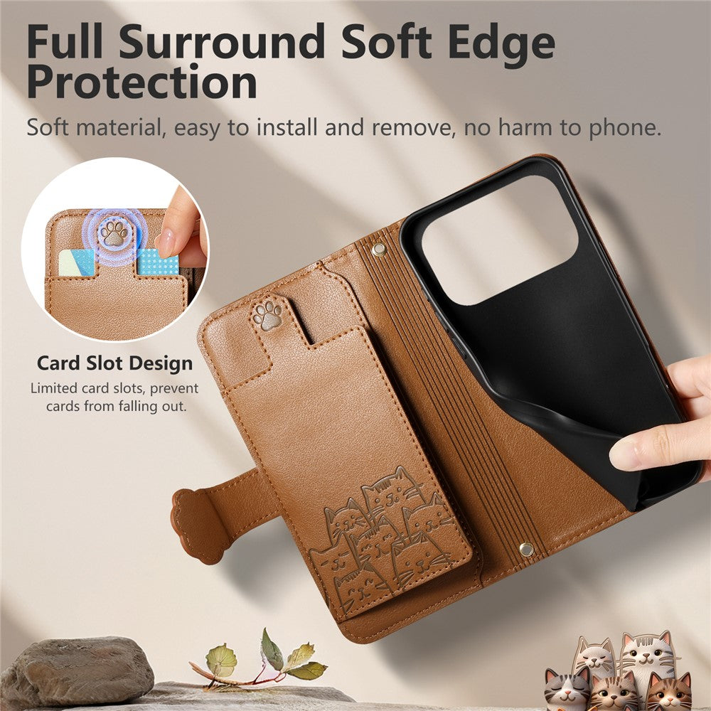 For iPhone 18 Pro Max / 17 Pro Max Leather Case Cartoon Cat Pattern Wallet Stand Phone Cover with Wrist Strap