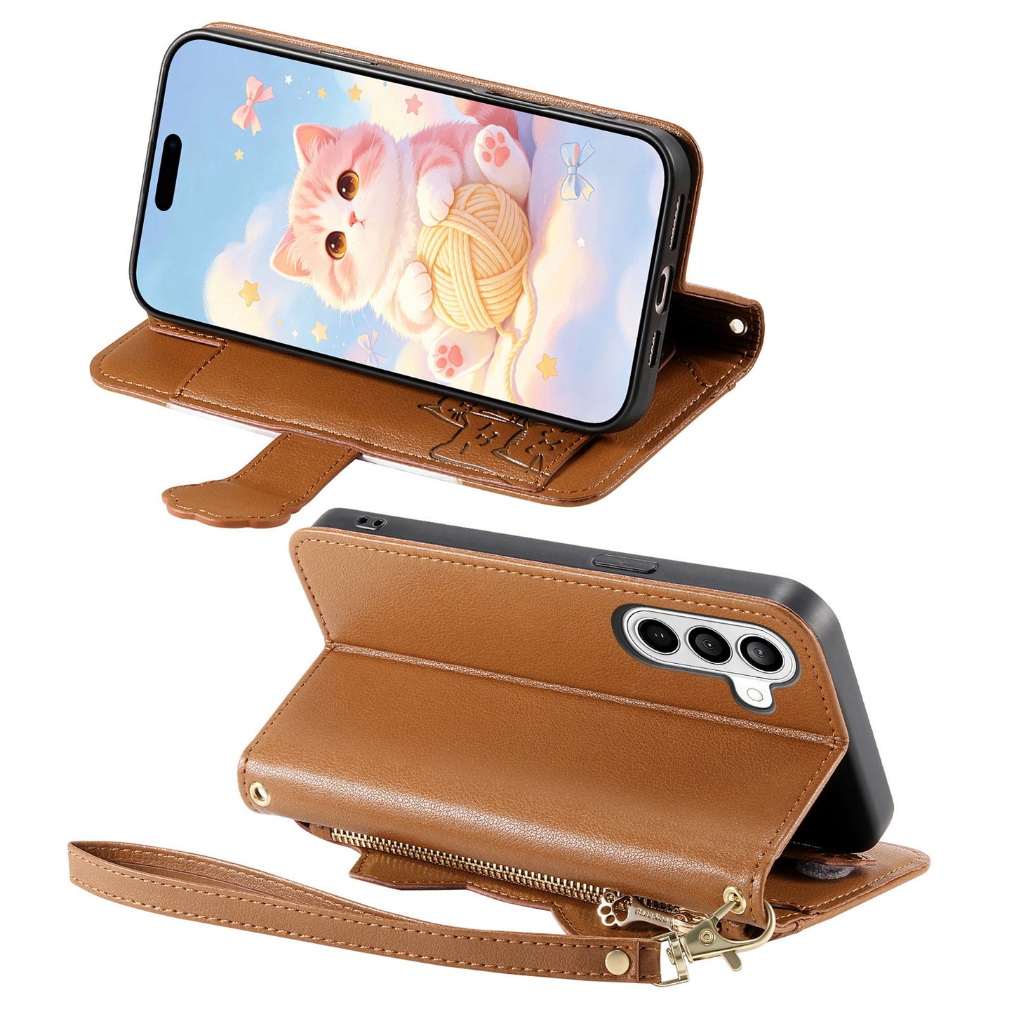 For Samsung Galaxy A27 5G Case Cute Cat Pattern PU Leather Wallet Phone Cover with Wrist Strap