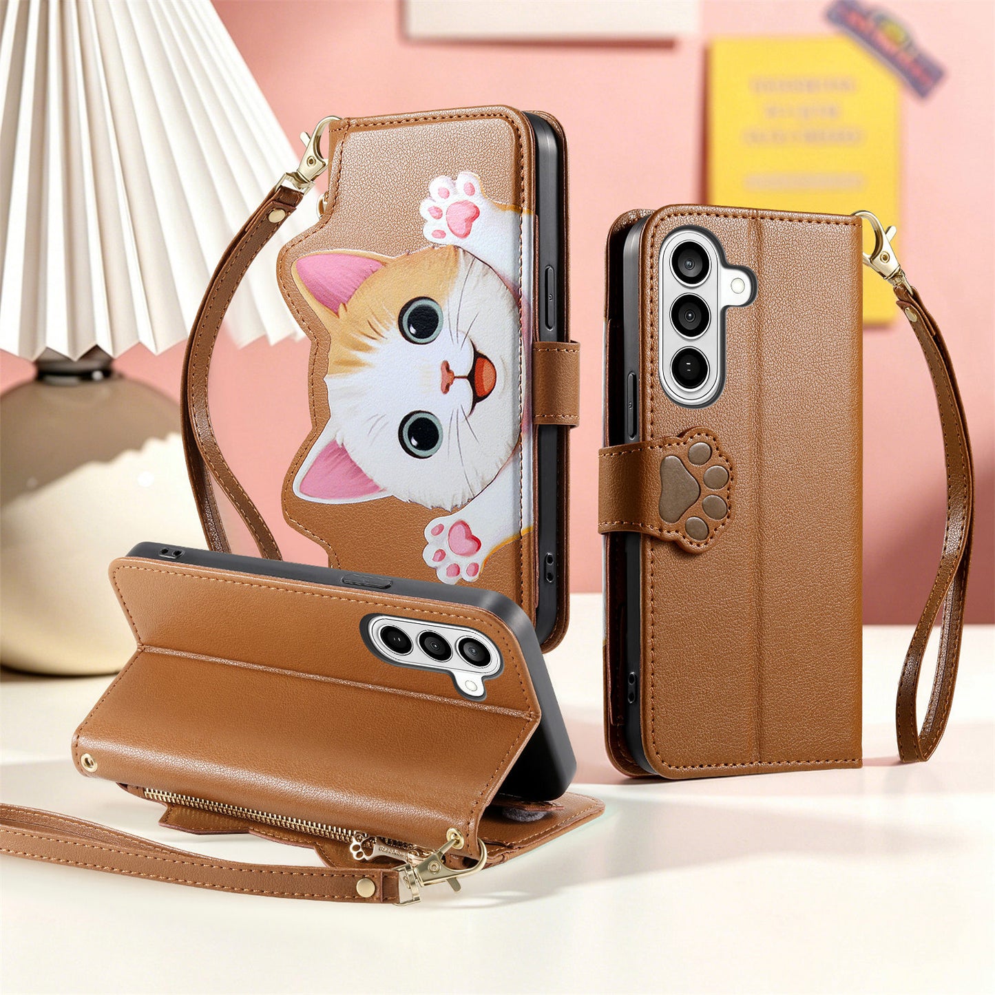 For Samsung Galaxy A27 5G Case Cute Cat Pattern PU Leather Wallet Phone Cover with Wrist Strap