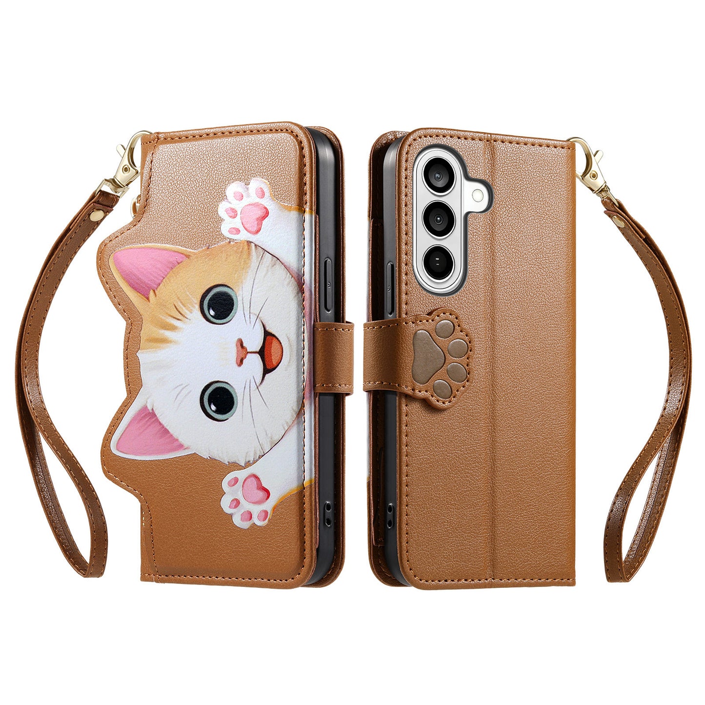For Samsung Galaxy S26 Case Cute Cat Pattern PU Leather Wallet Phone Cover with Wrist Strap