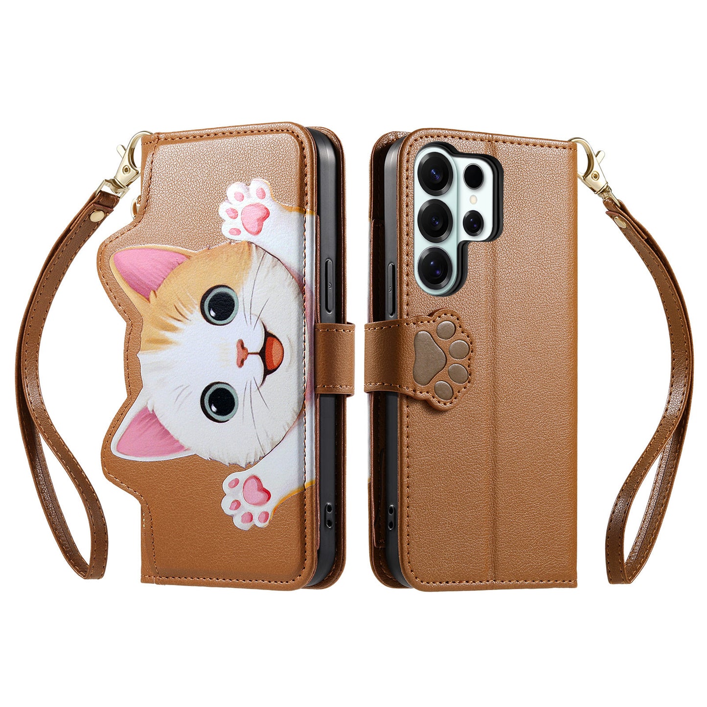 For Samsung Galaxy S26 Ultra Case Cute Cat Pattern PU Leather Wallet Phone Cover with Wrist Strap