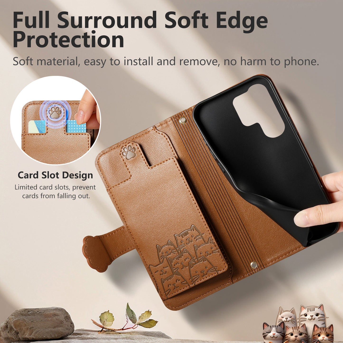 For Samsung Galaxy S26 Ultra Case Cute Cat Pattern PU Leather Wallet Phone Cover with Wrist Strap