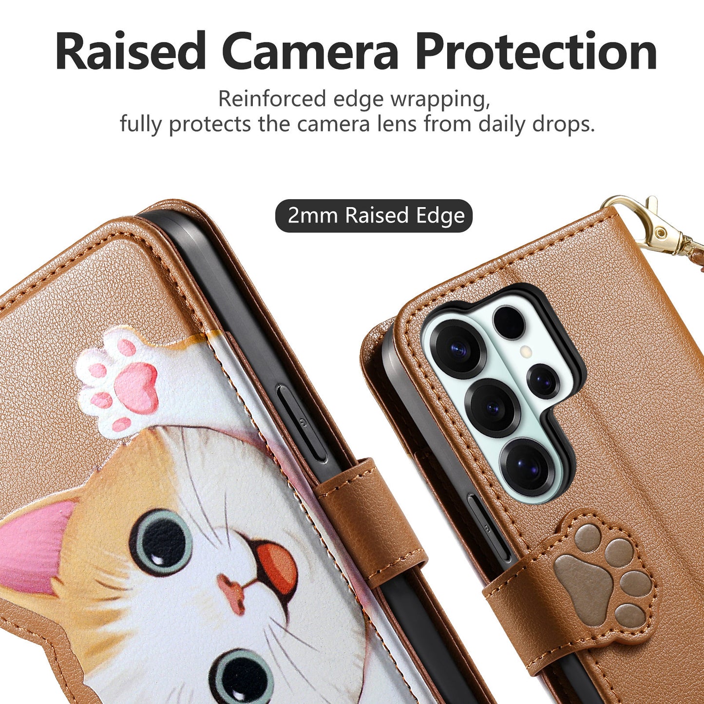 For Samsung Galaxy S26 Ultra Case Cute Cat Pattern PU Leather Wallet Phone Cover with Wrist Strap