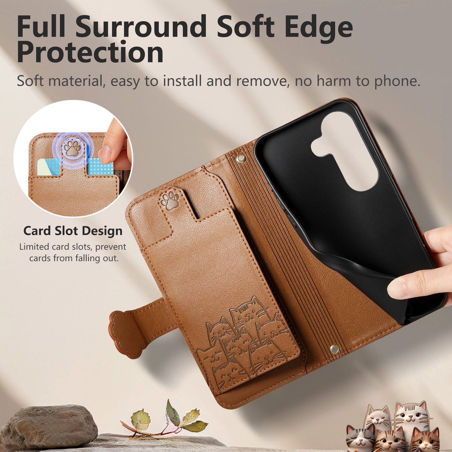For Samsung Galaxy S26 FE Case Cute Cat Pattern PU Leather Wallet Phone Cover with Wrist Strap